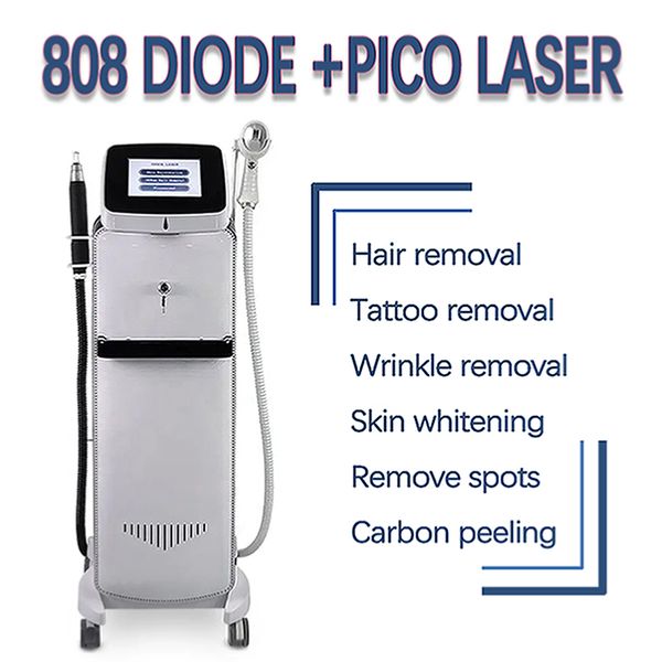 Máquina de depilación láser de diodo de 808nm Dispositivo de eliminación de tatuajes con láser de picosegundo 2 en 1 Eliminación de pigmentos Peeling de carbono Blanqueamiento de la piel