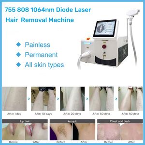 Machine d'épilation au laser à diode 808nm Épilateur permanent sans douleur Rajeunissement de la peau 3 Longueur d'onde 755 808 1064nm Machine de centre de beauté à poignée unique portable