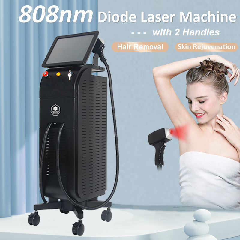 Sistema de enfriamiento de depilación láser de 808nm, máquina de rejuvenecimiento de la piel, 2 asas, equipo de belleza para el cuidado de la piel y el cabello de todo el cuerpo