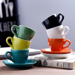 80cc Gekleurde goedkope dikke keramische espressopresso Cups Set Cafe Huishouden Caffe Latte Expresso Strong Coffee Mugs Trade Groothandel
