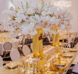 80 cm grote gouden bloem weg lood gouden spiegel pijler metalen bruiloft tafel centerpieces evenement feestvazen thuis hotel decoratie