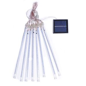 Outdoor Solar Meteoor Douche Kerstlampen Strings 8 Tubes 192 LED Hangende snaarlichten voor tuinboom Holiday Party Decoation Lamp D3.0