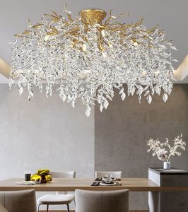 Lustres de plafond à LED en cristal de 80cm allumant le lustre rond suspendu de branche d'or/noir pour la lampe de hall de villa de salle à manger
