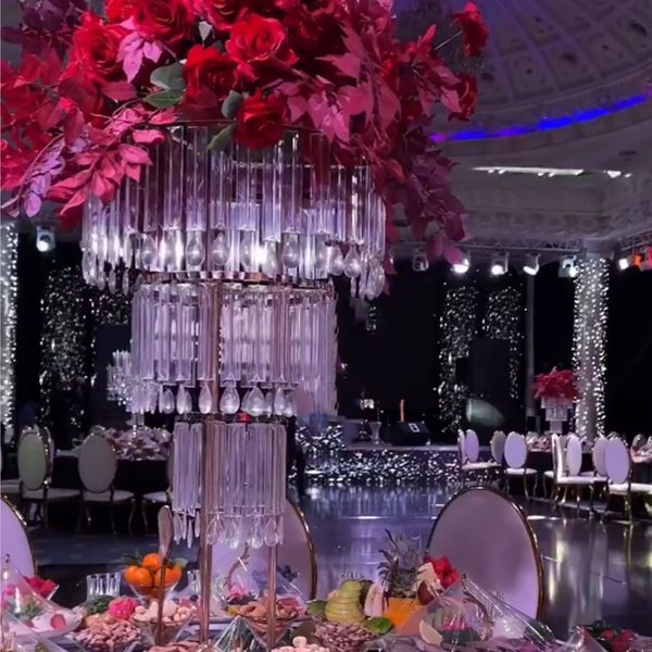 80 cm a 120 cm de alto) Oro/astilla/claro acrílico cristal pilar soporte mesa centro de mesa boda soporte de flores centros de mesa florero de pedestal