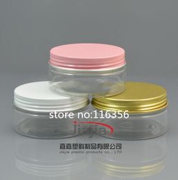 Gratis verzending: 80g huisdier kan met goud / wit / roze aluminium deksel, plastic canning jar plastic kan 80ml container