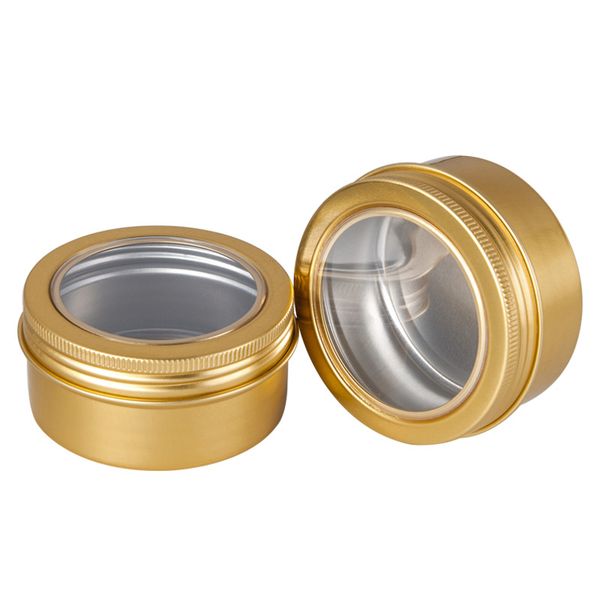 Latas de aluminio de 80 ml Latas Contenedores vacíos Frascos de metal redondos con tapa de rosca con ventana transparente para cosméticos Cocina Oficina Velas Dulces Regalos Artesanía 6,8 cm x 3,5 cm