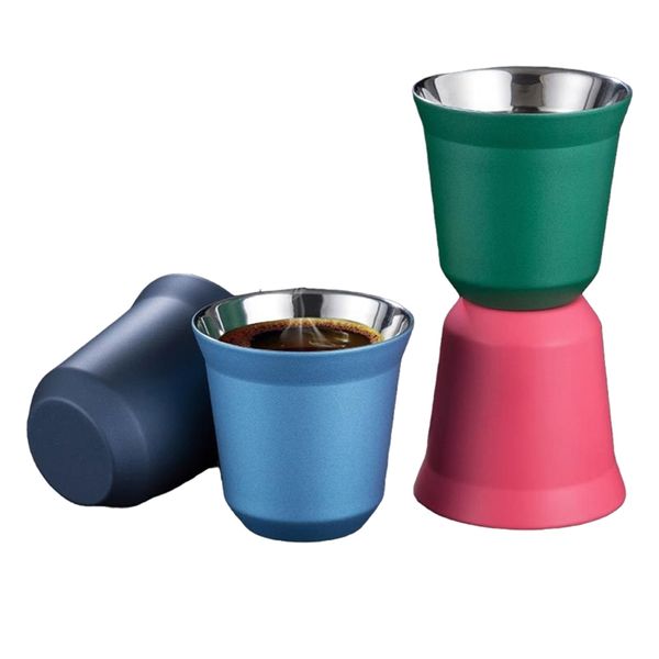 Taza de café Espresso de acero inoxidable de doble pared de 80ml con aislamiento de taza de café Nespresso Pixie forma de cápsula linda taza térmica tazas de café 210804