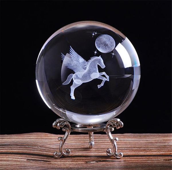80 mm 3d Arts et artisanat Artisanment gravés miniatures pEgasus Crystal Ball Crystal Craft Glass Decoration Home Decoration Birthday 2673508