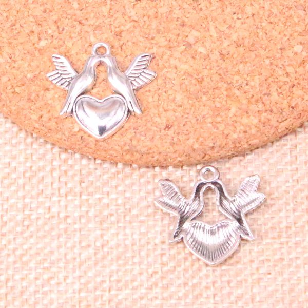 80 pièces Antique argent plaqué Bronze plaqué baiser colombes oiseaux coeur pendentif à breloques collier à faire soi-même Bracelet résultats de bracelet 21*21mm