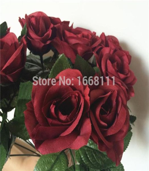 80pcs Bourgogne Rose Fleur rouge 30cm Couleur de vin Roses pour centres de centres de mariage Bouquet Bouquet artificiel Fleurs décoratives 4595773