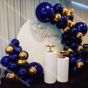 80pcs ballons de baptême guirlande arc bleu marine et feuille d'or ballon en latex pour baby shower christianisme fête décoration 210626