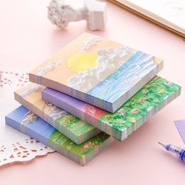 80 pcs Koreaanse stijl ins landschap Olie schilderij 3D -memo -kussen met hoogwaardige plakkerig notitiepapier perfect voor journaling