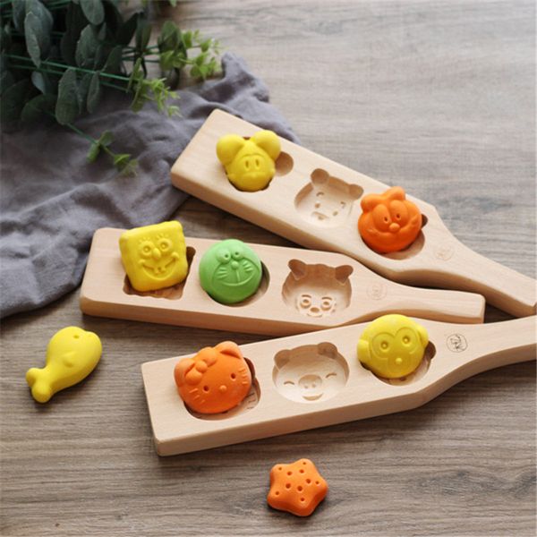 80 pcs/lot outils de cuisson en bois de hêtre 3D dessin animé coquille d'animal étoile de mer pâtes lune gâteau Biscuits gâteau moule outils de cuisine