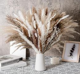 80pcs Flores secas naturales Pampa Grass Bouquet Boho Decoración del hogar Phragmites Decoración del Ramadán Marlage Flores SECAS3502778