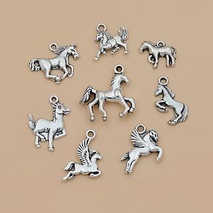 80 pièces aléatoire mixte cheval breloques pendentifs alliage Bracelet à bricoler soi-même collier fabrication de bijoux artisanat accessoires (argent Antique) X02
