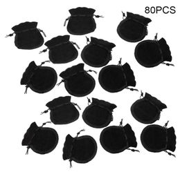 80pcs Small Black Velvet Jewelry Gold Silver Gift Favor Party String Sac Sac Pouch Black347370