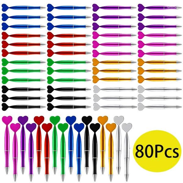 80pcs Saint-Valentin pour les stylos en forme de coeur multicpoint à balle noire encre décorative mignon bureau pour les femmes