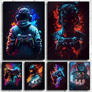 80s kleurrijke punk neon gamer controller canvas schilderposter voor muur kunstspel kawaii kamer decor cool gaming print en foto cadeau voor vriend onbelast