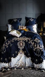 80s Egyptische katoen luxe borduurbeddenset King Queen Size dekbedoverkap Blue Bedlinen Bed Sheets Linen Set 46pcs T2007066719730