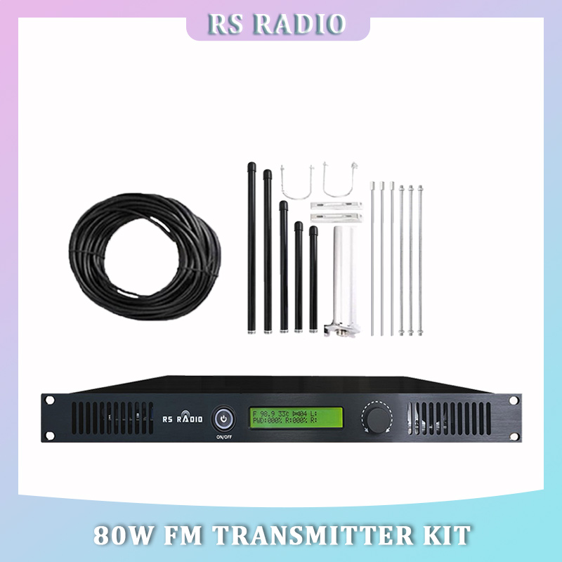 Nadajnik transmisji transmisji 80 W FM z anteną dipolową i kablem koncentrycznym, zestaw nadajników 80 watów FM