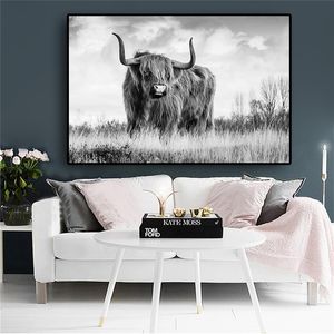 80x120cm blanco y negro HIGHLAND vaca Animal lienzo pintura carteles e impresiones arte de pared escandinavo imagen para sala de estar