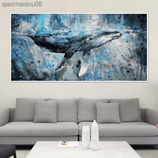 80x160 cm Grande Taille Bricolage Peinture À L'huile Par Numéros Cadre Bleu Baleine Cerf Paysage Toile Peinture Acrylique Mur Art Décoration de La Maison L230704