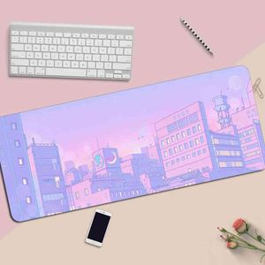 80x30 cm Desk Mat Landscape House Duurzaam Desktop Mousepad Grote Muismat Toetsenborden Mat Roze Mousepad Purpere Gaming Mousepads