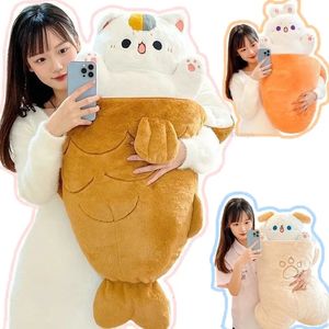 80X45cm Kawaii Taiyaki Kat Knuffel Bunny Verstopt in Wortel Hond in Botten Knuffels Plushie Sierkussen voor Kinderen Meisje 240122