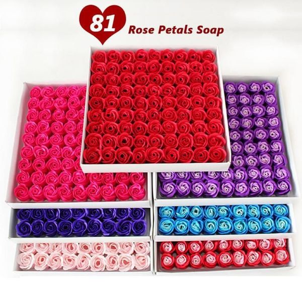 81 pcs Savon Roses Fleurs Séchées Artificielles Têtes Rose Bouquet Pour Pétales De Rose Bain Fête De Mariage Décoration Saint Valentin G287o