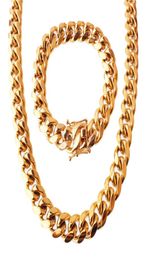 8101214 mm titanium roestvrijstalen codertie Miami Cuban Link Chains Gold Silver Rose Gold Buckle Mens kettingen9059397