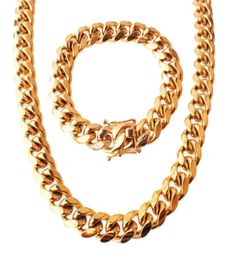 8101214 mm titanium roestvrijstalen codertie Miami Cuban Link Chains Gold Silver Rose Gold Buckle Mens kettingen9855055