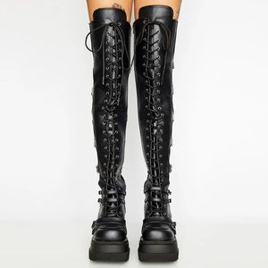 811 Chaussures Over-the-Knee Cost Cosplay Femme Plateforme FEMME CHIGHE BOUCLE PUNK PUNK HEEL BOOTS FEMMES 231124 541