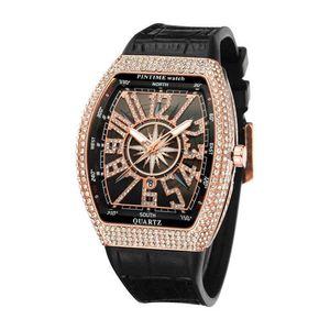 8122 New Men's Frank Wine Barrel Case montre fac pour bracelet en cuir Diamond Watch For Man