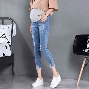 817 # 7/10 Longueur Été Automne Mode Maternité Jeans Taille Haute Ventre Skinny Crayon Pantalon Vêtements pour Femmes Enceintes Grossesse 210918