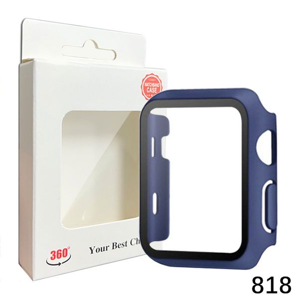 818D pour Apple Watch Cases 8 7 6 5 4 3 2 1 SE 49mm 45mm 44mm 42mm 41mm 40mm 38mm PC dur Protecteur d'écran en verre trempé intégré Couverture complète Couverture de 2e génération