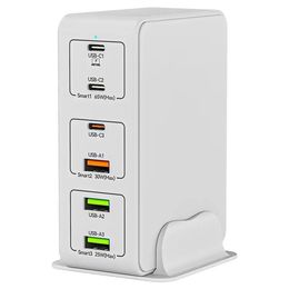 818H 120W PD snel opladen draagbare voedingsadapter 3 USB-C + 3 USB-A reis-wandoplader - zwart / EU-stekker