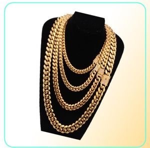 818 mm de large en acier inoxydable Cuban Miami chaînes Colliers CZ Zircon Box Lock Big Heavy Gold Chain for Men Hop Hop Rock Jewelry4382321