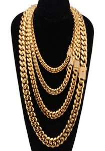 818 mm de large en acier inoxydable Cuban Miami chaînes Colliers CZ Zircon Box Lock Big Heavy Gold Chain for Men Hop Hop Rock Jewelry7107611