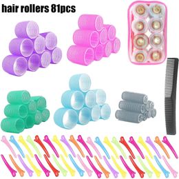 81 Uds. Juego de rulos para el cabello con autoagarre, rizadores de pelo de tamaño Jumbo, herramienta de peinado para salón de peluquería DIY con pinzas para peine 240119