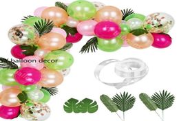 81pcs Balloons de fête tropicaux Arch Garlands Décorations Kit Pink Gol Ballons blancs pour mariage d'anniversaire hawaïen F12303719223