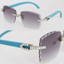 8200757 Eindeloze diamant zonnebril blauw houten randloze vintage domans houten bril beroemde diamantgesneden lens luxe grote stenen voor mannen en vrouwen infinity bril