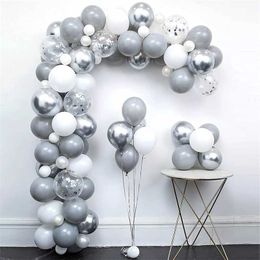 82 stks Pastel Grijs Wit Ballon Garland Kit Metallic Silver Aluminium Folie Ballon Bruiloft Verjaardagsfeestje Baby Shower Decoratie 211216