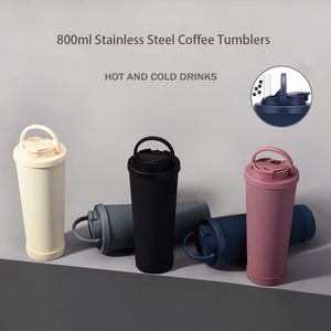 Gobelet en acier inoxydable de 830 ml avec couvercle à double usage et gobelets à café isolés à la paille avec poignée Tasse à café de voyage glacée à double paroi pour femme et homme DIY