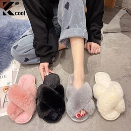 836 Indoor Casual Winter Winter Women Home Slippers vrouwelijke slippers Fluffy Shoes Shoes Cross Design Slides Soft Warm Plush Slipper 231109 481