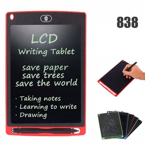 838D 8.5 pulgadas LCD Tableta de escritura Memo Tablero de dibujo Pizarra Almohadillas de escritura a mano con pluma mejorada para niños Oficina One Butt regalos de Navidad