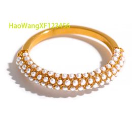841 Elegante parels roestvrijstalen charme chique ring 18k goud vergulde waterdichte trendy mode romantische sieraden
