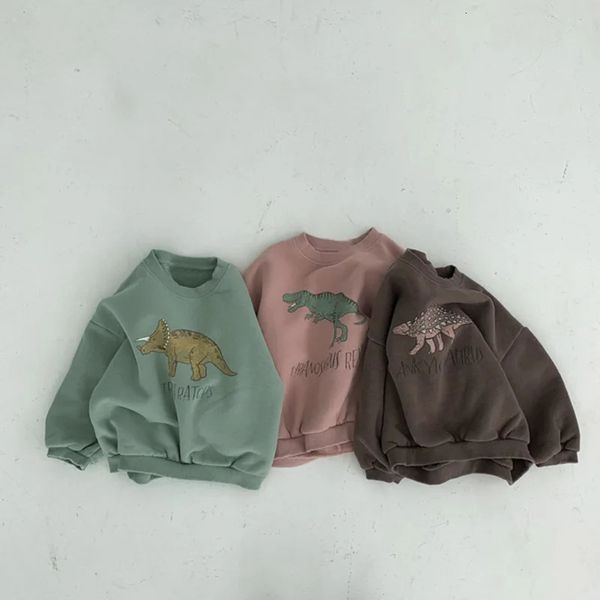 8435 Invierno Baby Girl Bird Bird Velvet Top de manga larga Tops Spring Sweatershirt Dinosaur Hoodies 240423