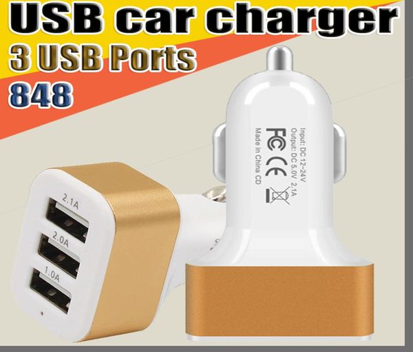 848 3 ports Chargeur de voiture USB Adaptateur de voyage Plug de voiture Triple Car Chargeur USB pour smartphone Tablet PC Phone Smart PDA sans packag4687503