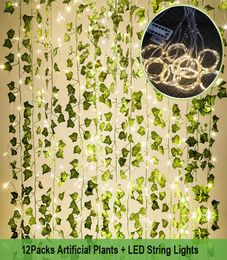 84Ft 12Pack guirlande artificielle feuille verte vigne lierre fausses plantes mur Artifici Rose fleurs suspendues pour jardin maison mariage 10295668657