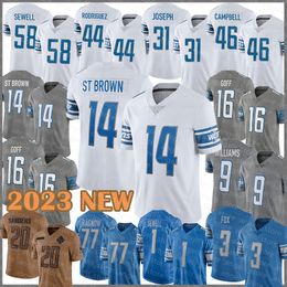 Barry Sanders camiseta de fútbol 14 Amon Ra St. Brown Jared Goff Jameson Williams Malcolm Rodríguez Penei Sewell Kerby Joseph Jack Campbell Brodric Martin